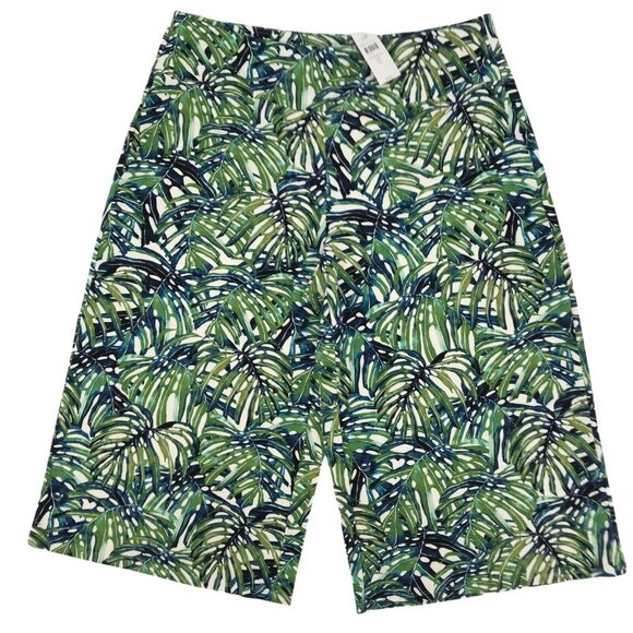 J. Jill Womens High Rise Palm Print Smooth Fit Green Wide Leg Crop Pant Size LP - Picture 2 of 8